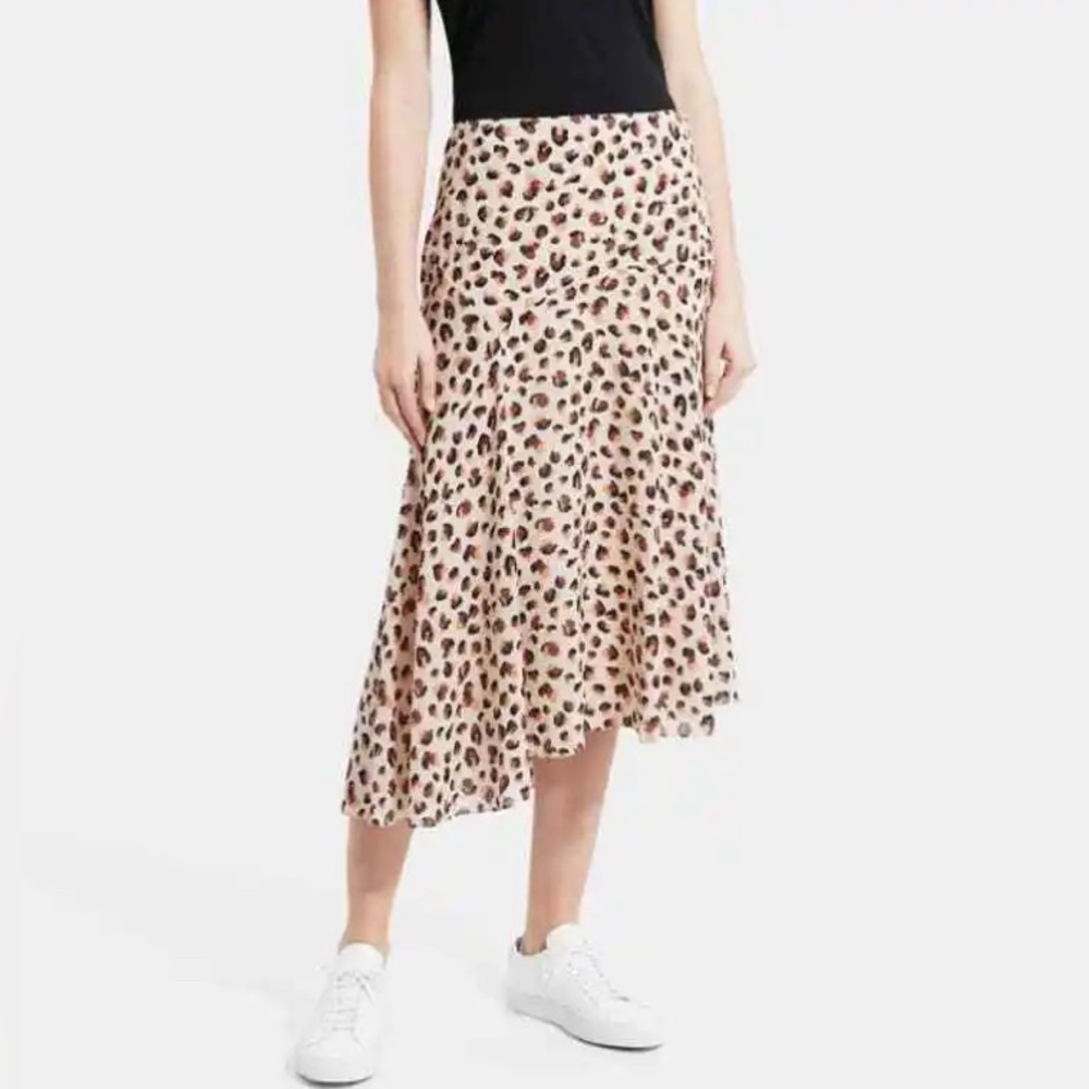 THEORY Women's Asymmetrical Skirt in Leopard Silk, Size 4